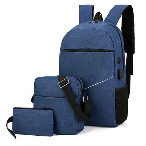 set 3 en 1 – sac à dos avec port usb, sacoche et trousse